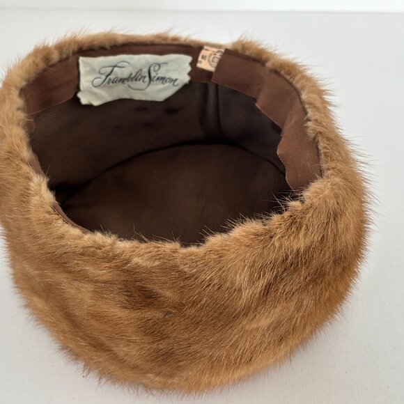 Franklin Simon Mink Fur Hat Vintage Brown Winter Union Made Label Tag UHCMW 60s - Picture 14 of 15